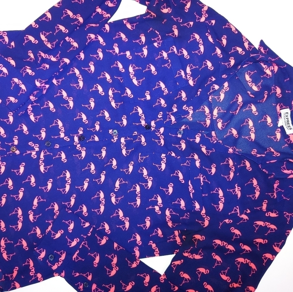 Express Pink Flamingos Button Blouse XS